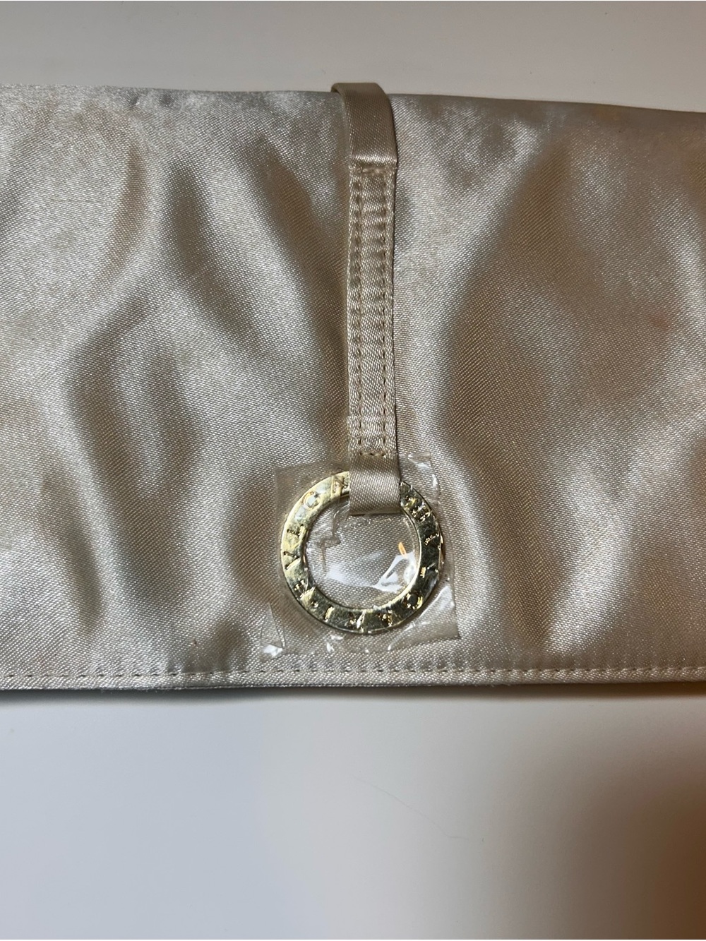 Bulgari Satin Clutch in Champagne with Gold Ring Detail